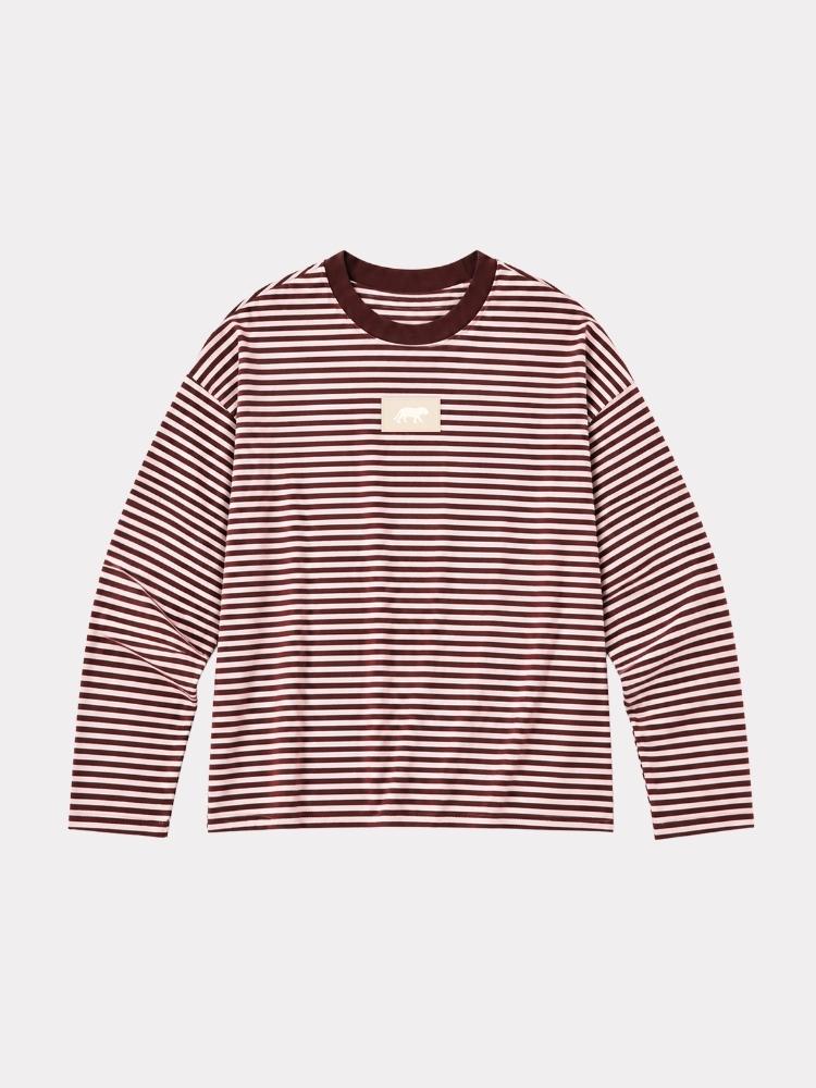 Tiger-striped long-sleeve - burgundy/white