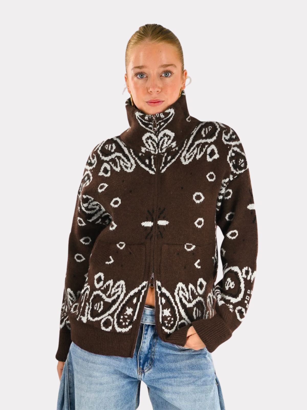 Aspen bandana zipper knit - bruin