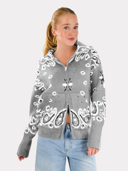 Pull zippé en maille à imprimé bandana Aspen - gris
