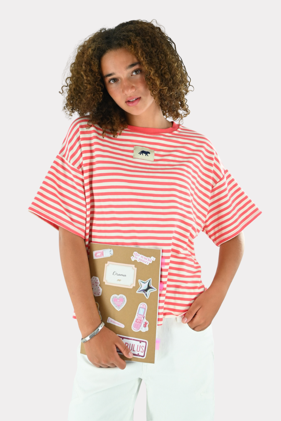 Striped Tiger T-shirt - coral/white