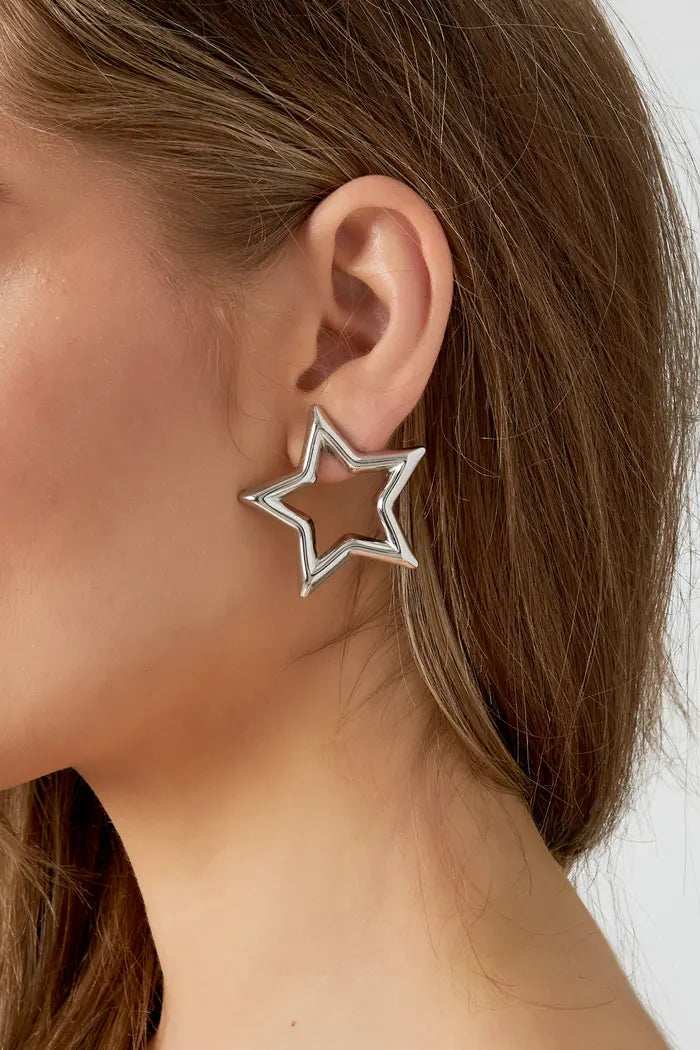 Statement star earrings - zilver