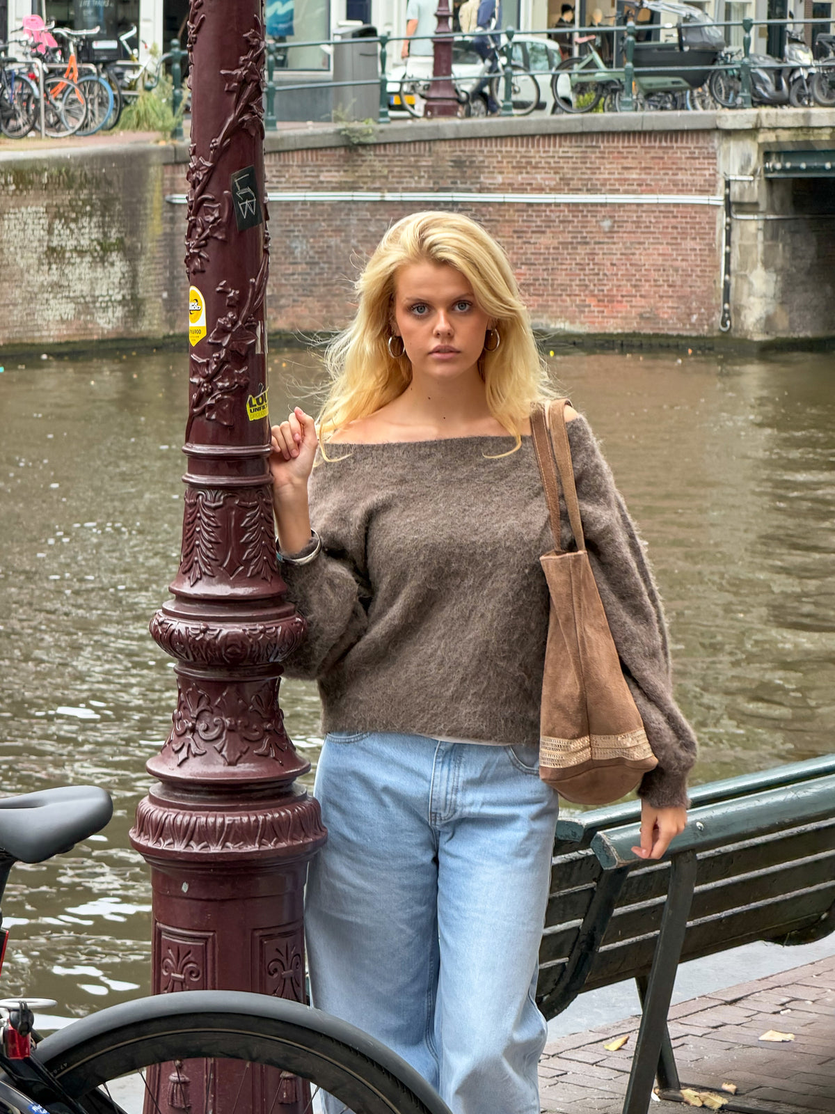 Maira Off-Shoulder-Stricktop - Braun