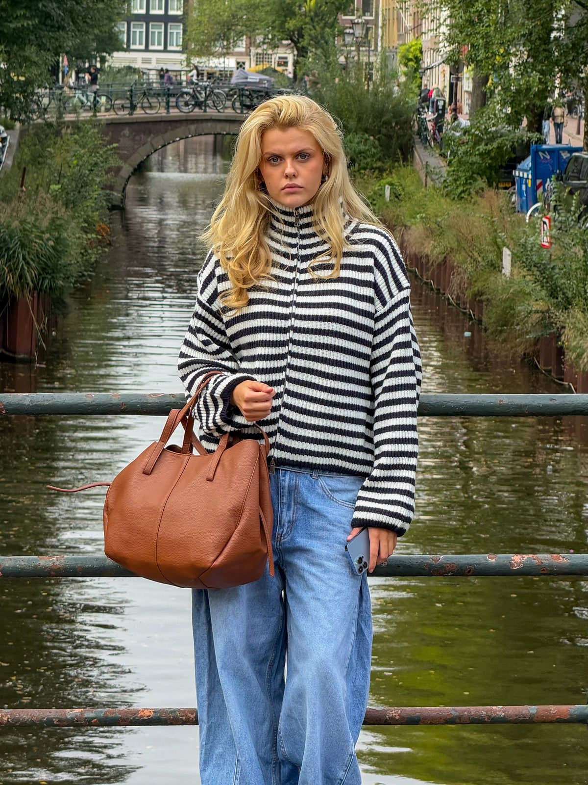 Striped zipper - navy/wit