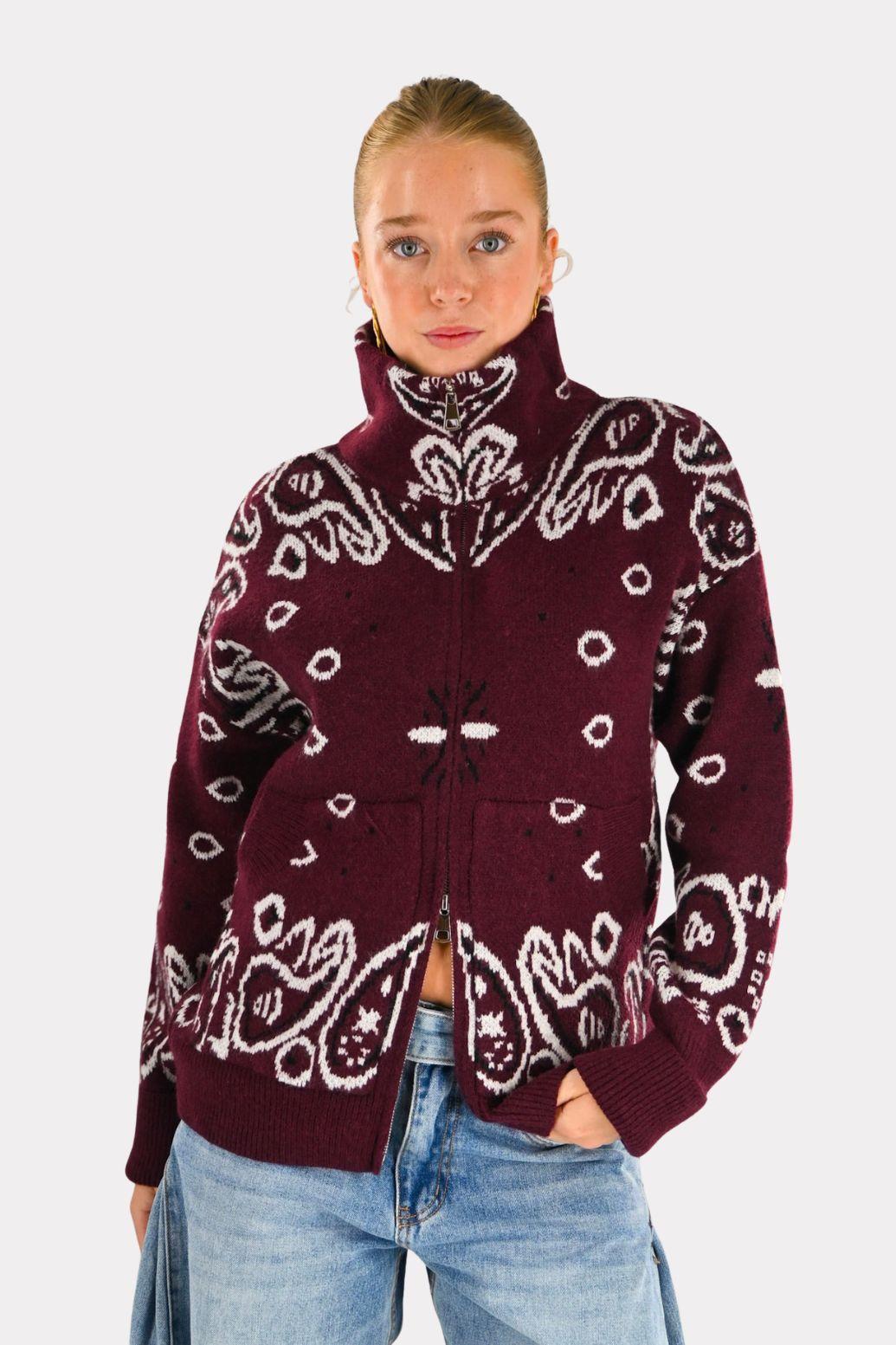 Aspen Strickpullover mit Reißverschluss - Bordeaux