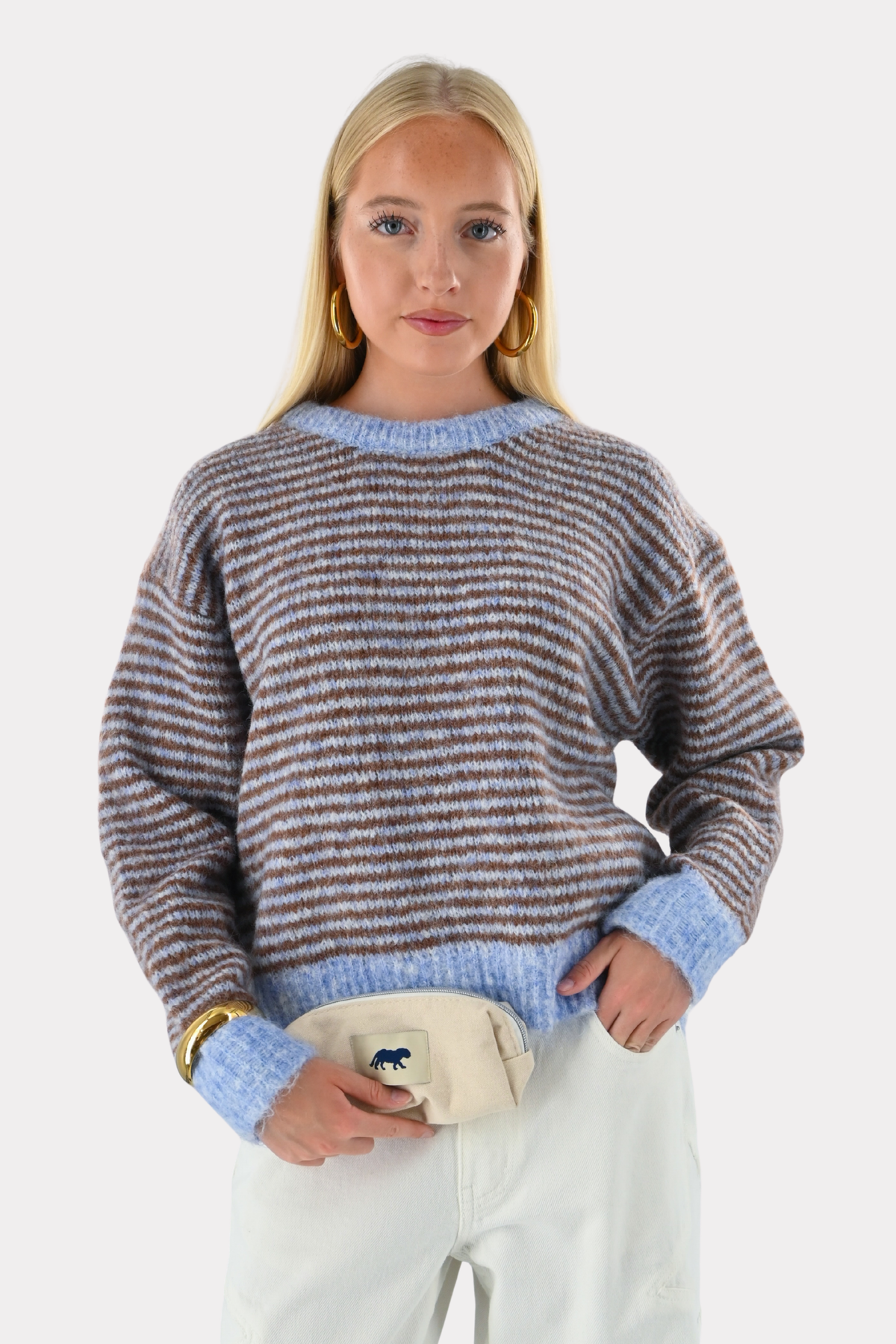 Lara Vintage-Strickpullover mit Streifen - blau/braun
