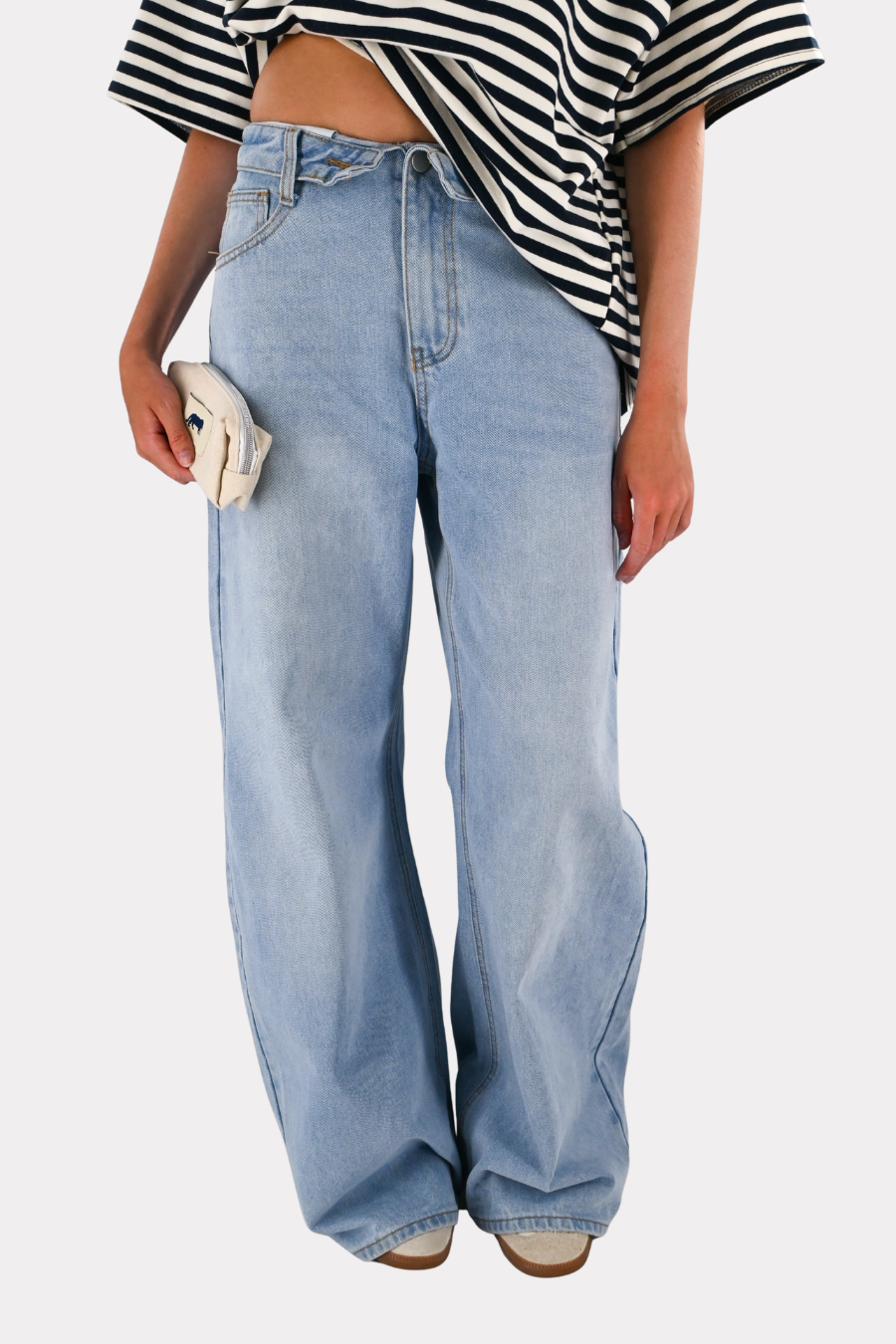 Jean barrel à revers - bleu
