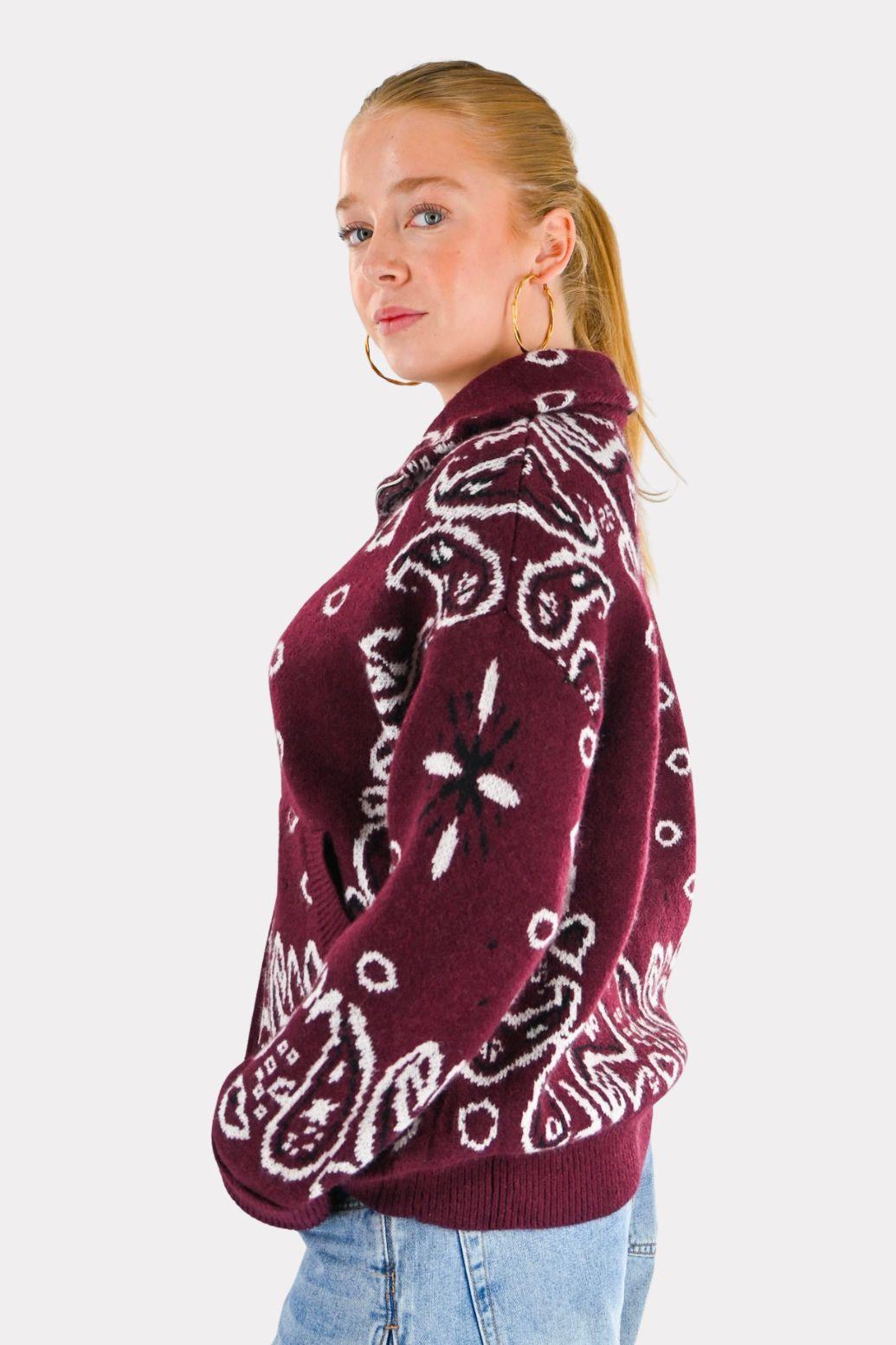 Aspen Strickpullover mit Reißverschluss - Bordeaux