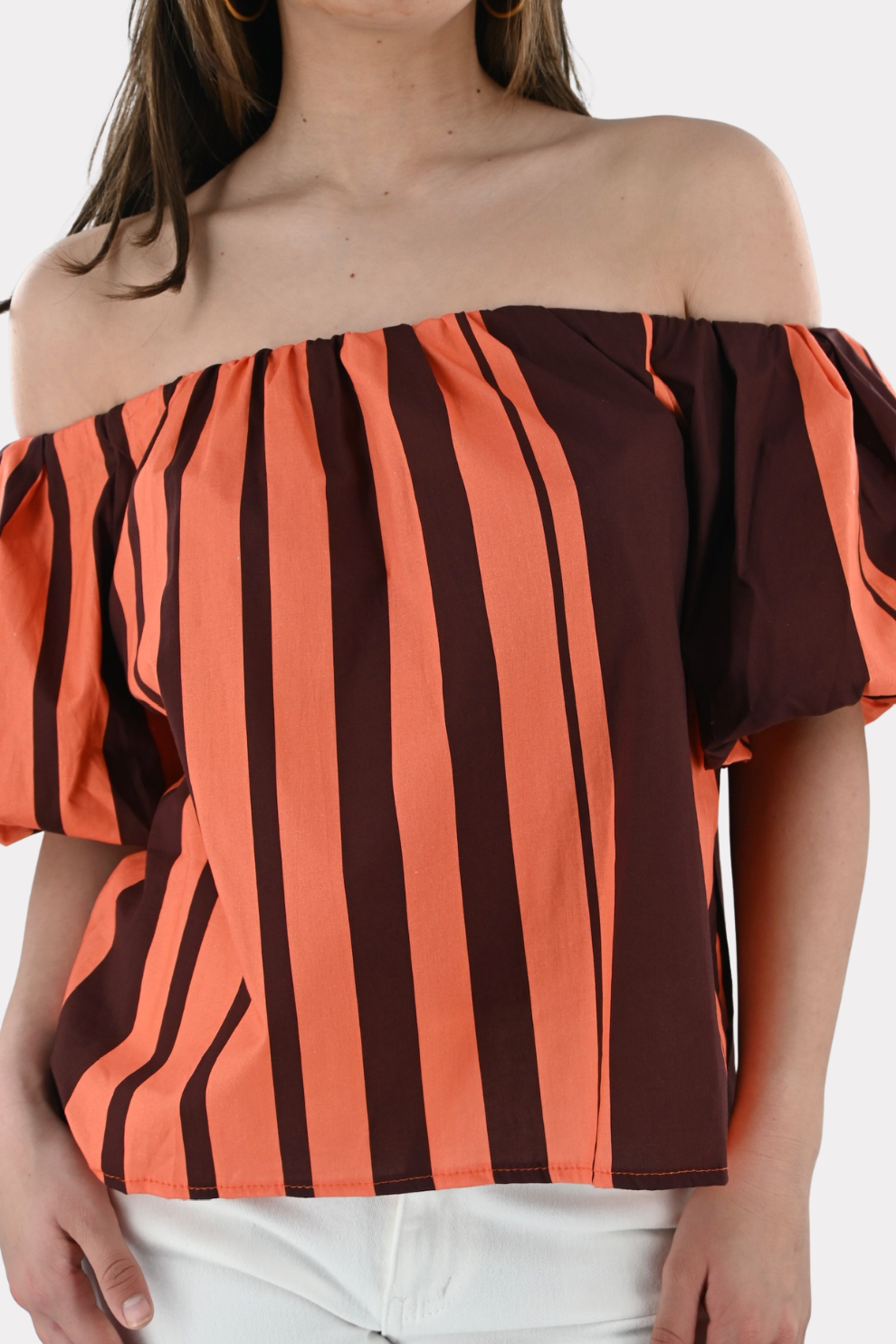 Fiore-Bluse gestreift - braun/orange