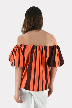 Fiore-Bluse gestreift - braun/orange
