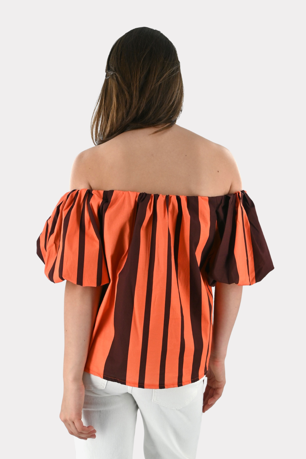 Fiore-Bluse gestreift - braun/orange