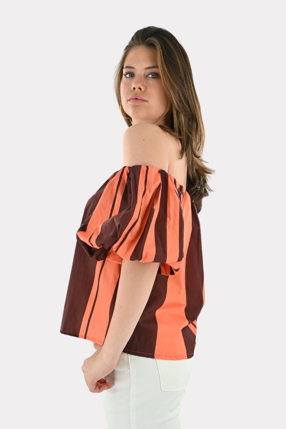 Fiore-Bluse gestreift - braun/orange