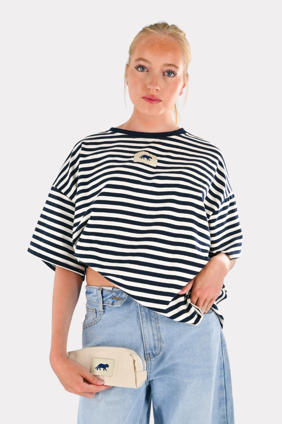 Striped tiger t-shirt - navy/wit