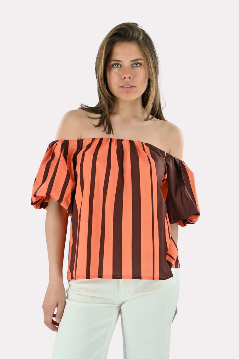 Fiore-Bluse gestreift - braun/orange