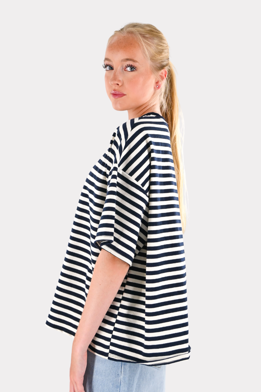 Striped tiger t-shirt - navy/wit