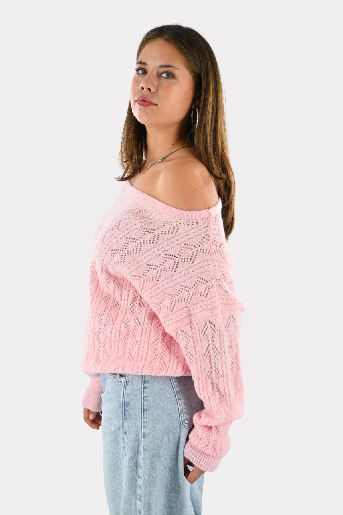 Lola Off-Shoulder-Strick - Rosa