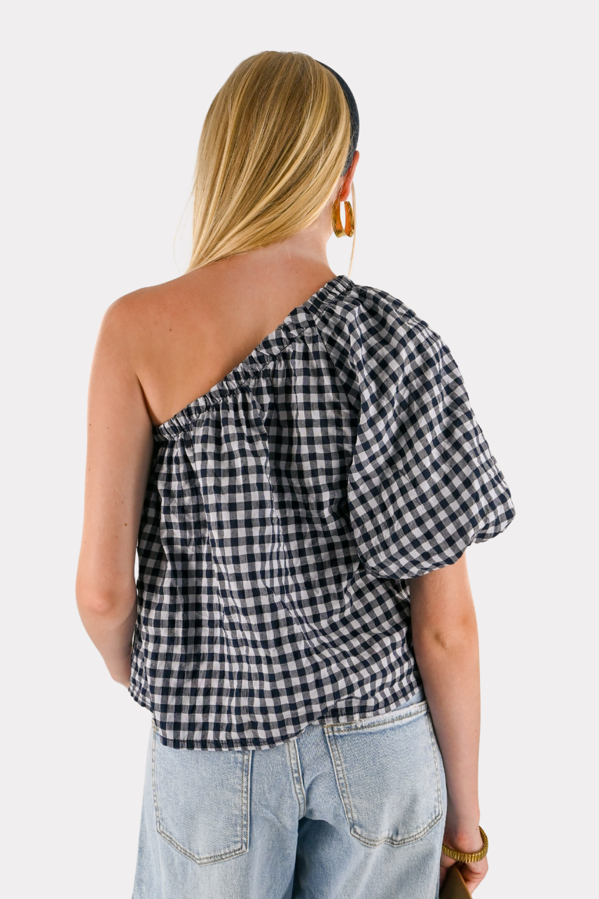 Blouse asymétrique à carreaux - bleu