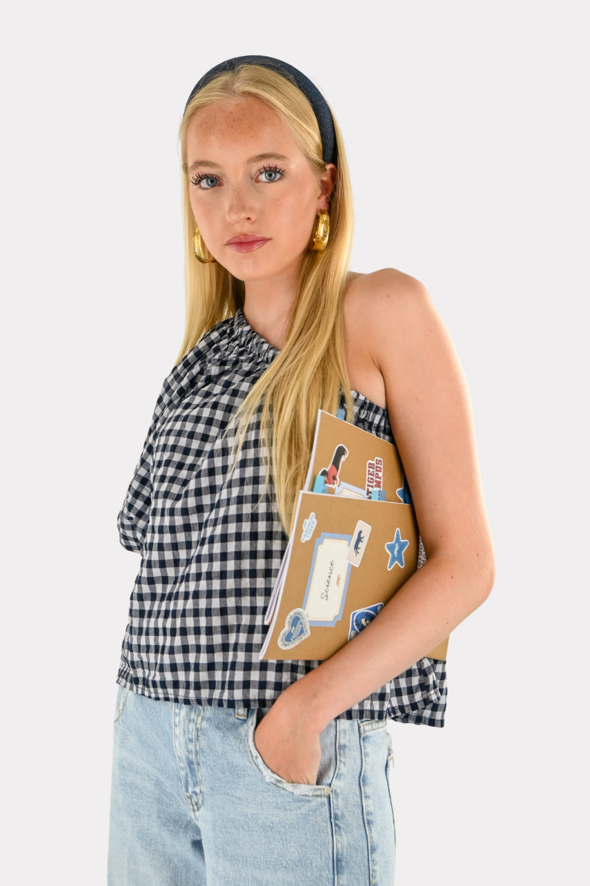 Blouse asymétrique à carreaux - bleu