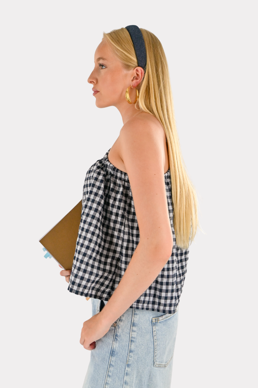 Blouse asymétrique à carreaux - bleu