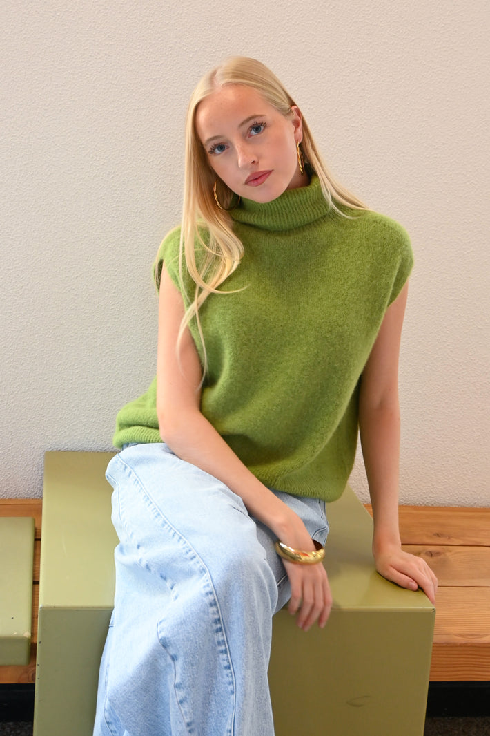 Cozy high knit - salie groen
