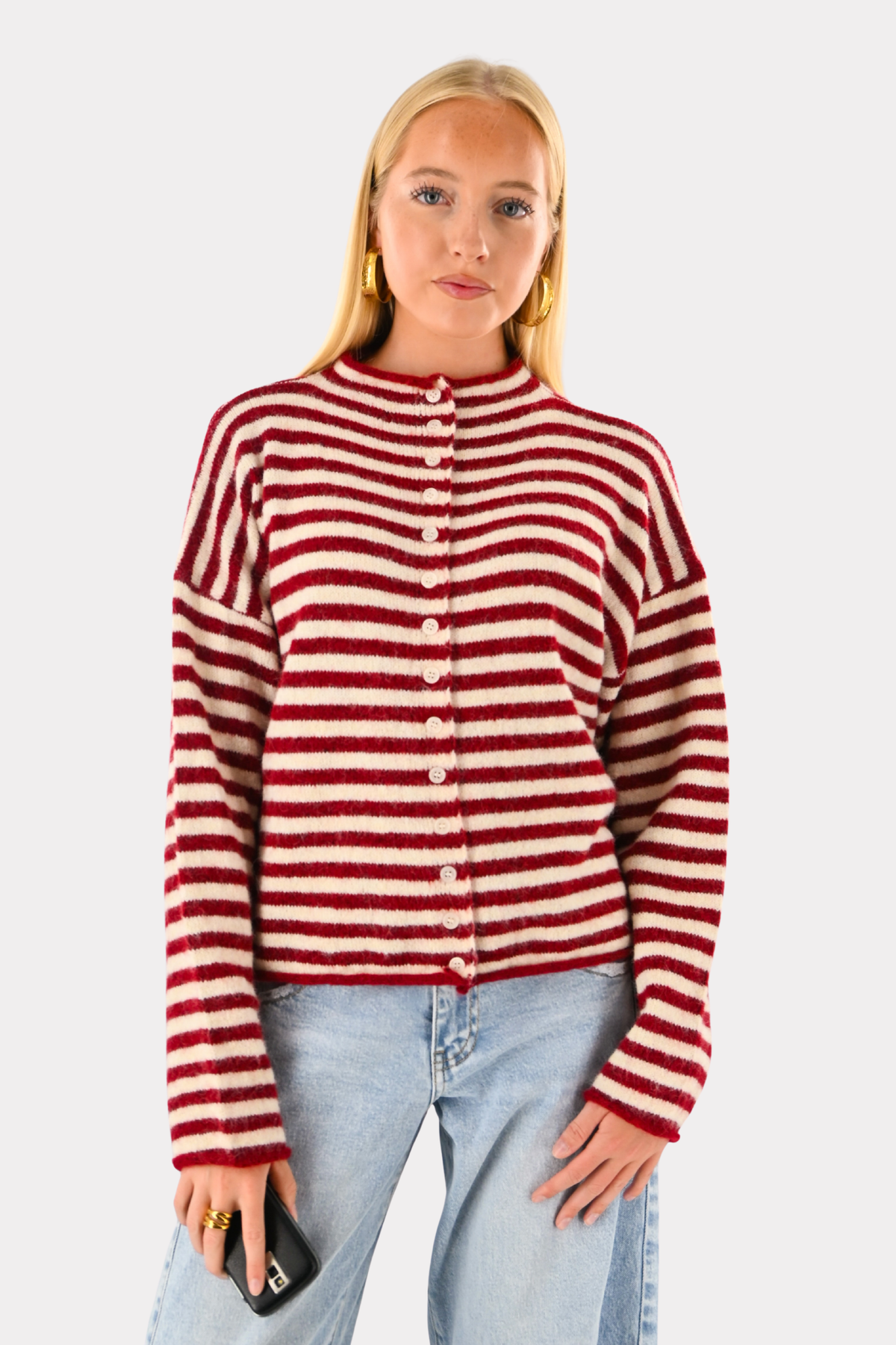 Eleanor classic stripe cardigan - bordeaux/wit