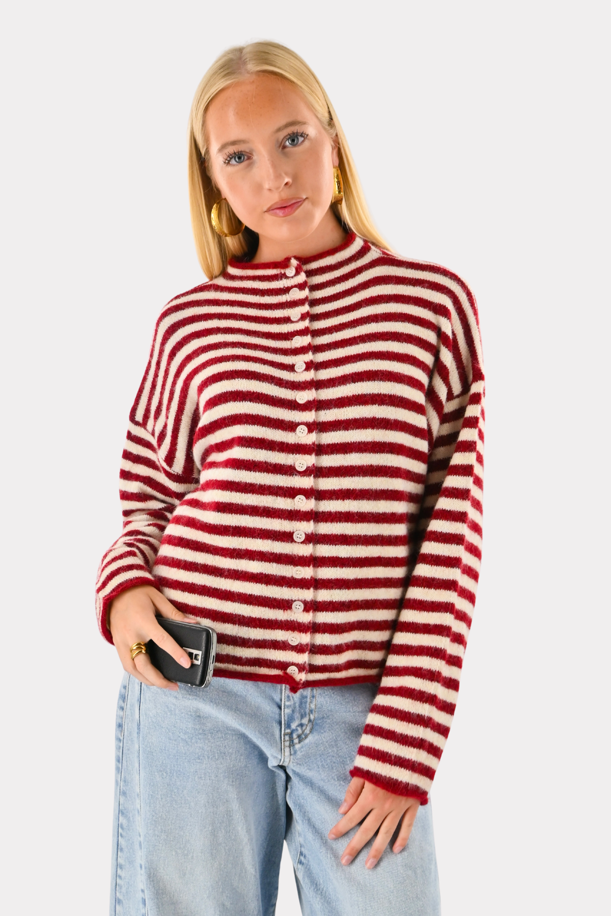 Eleanor classic stripe cardigan - bordeaux/wit