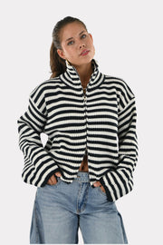 Striped zipper - navy/wit