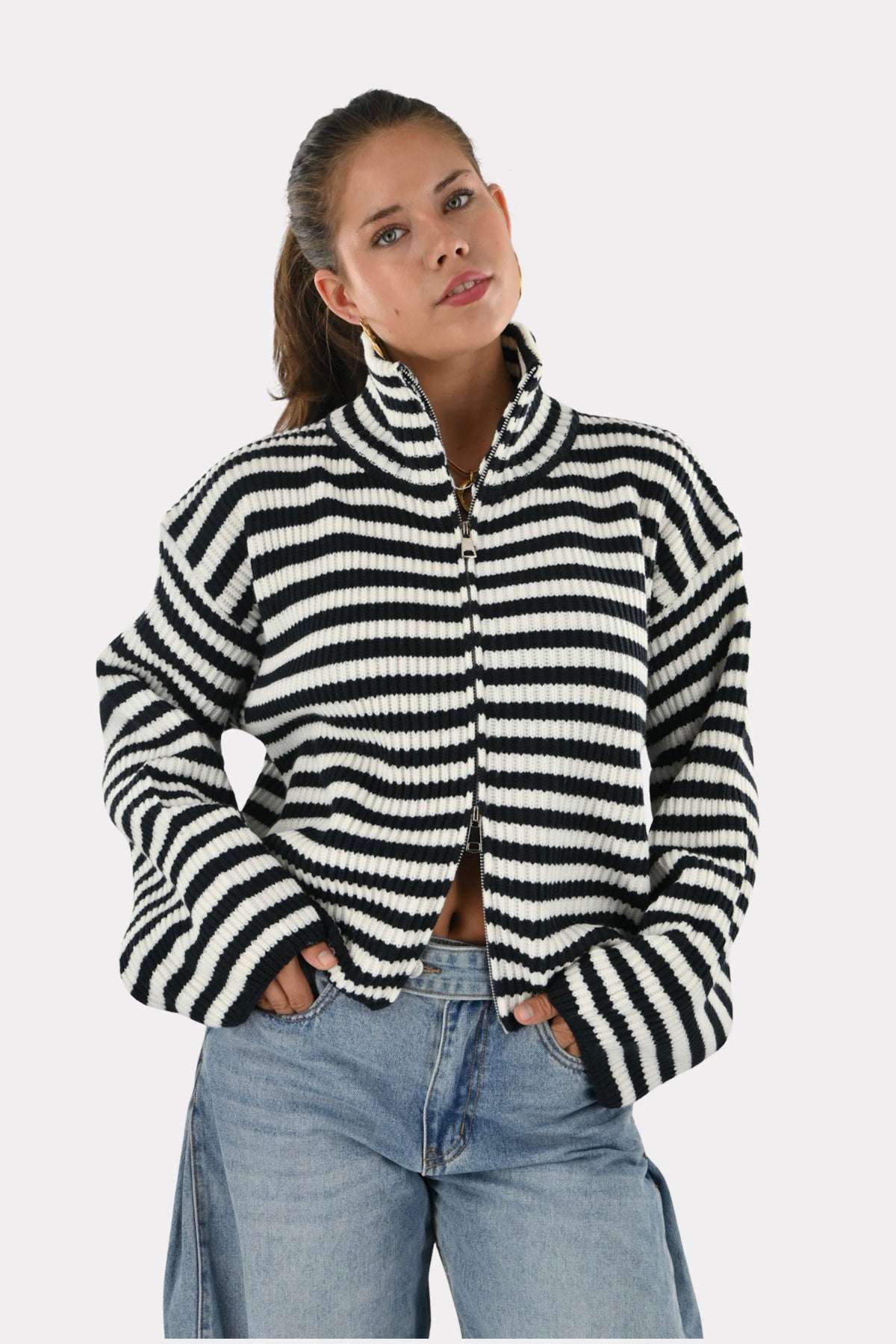 Striped zipper - navy/white