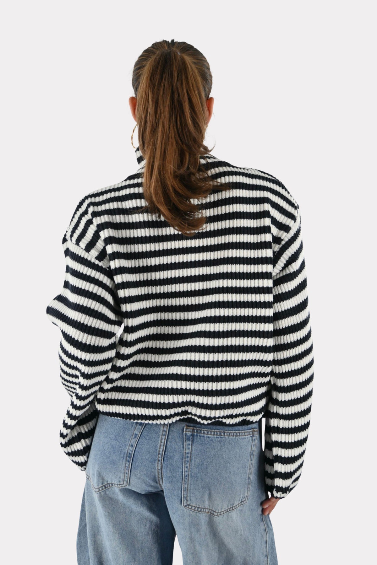 Striped zipper - navy/wit