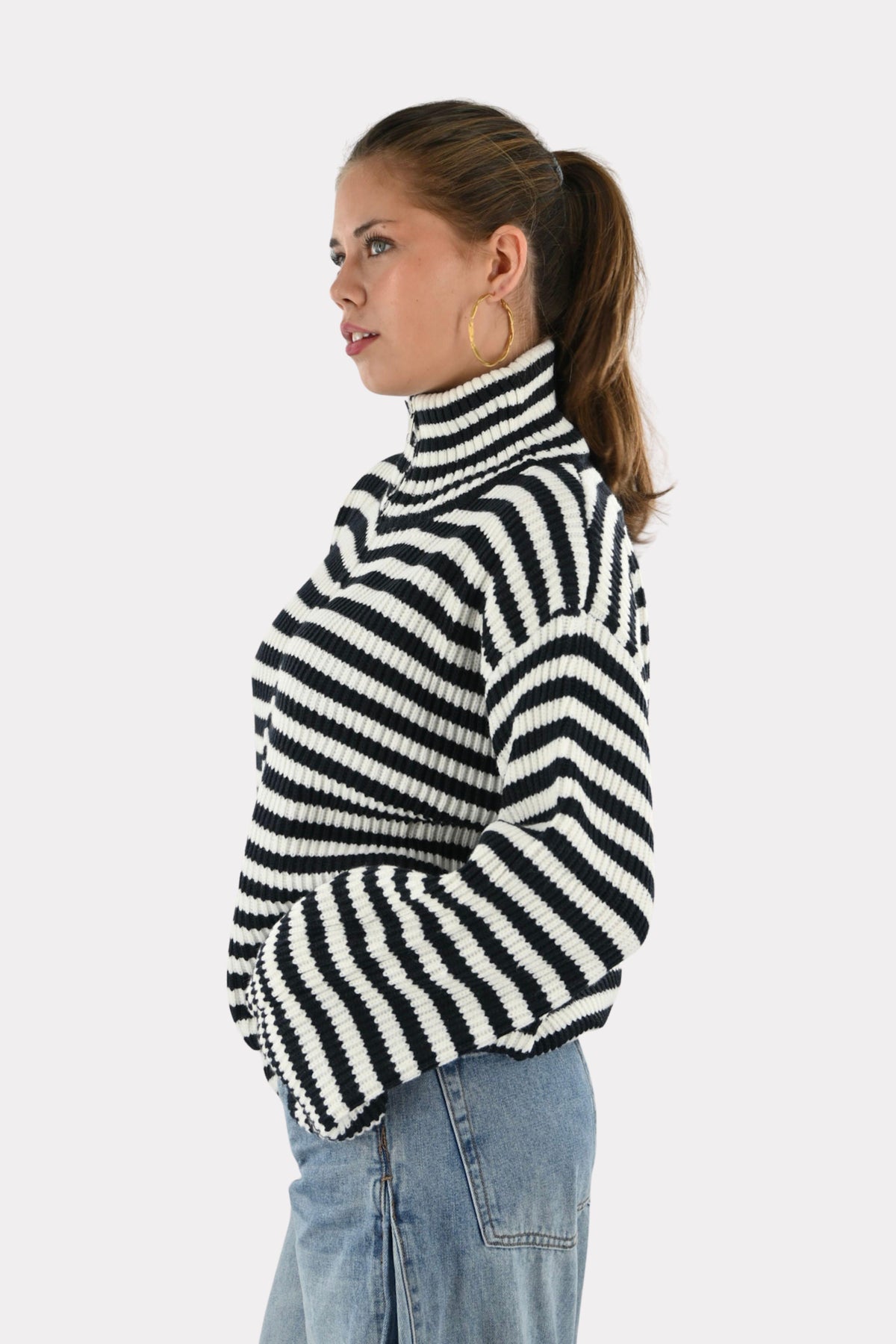 Striped zipper - navy/wit