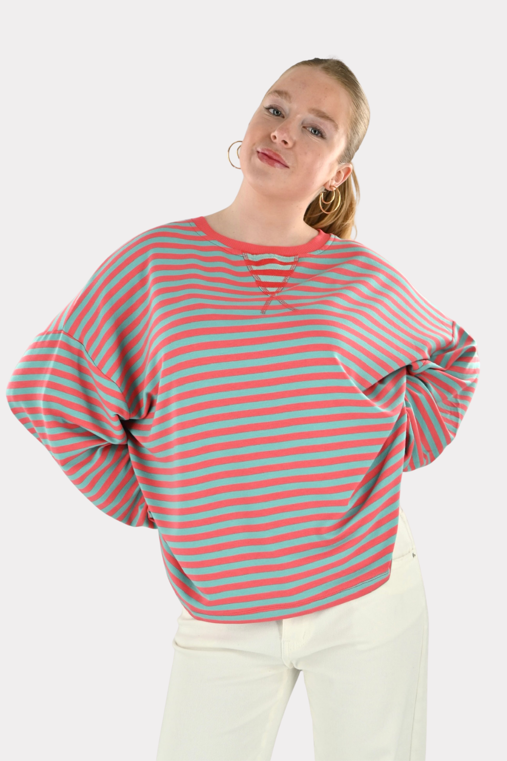 Lore t-shirt long sleeve striped - koraal/groen