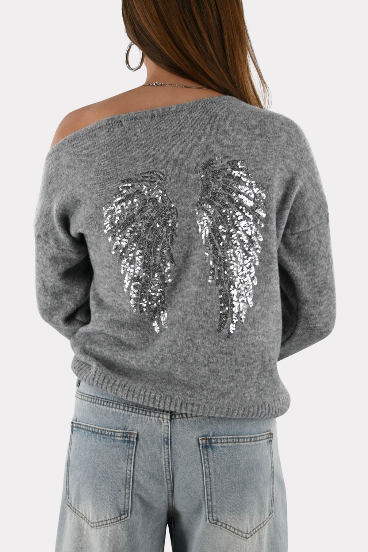 Wings-Strickpullover - Grau