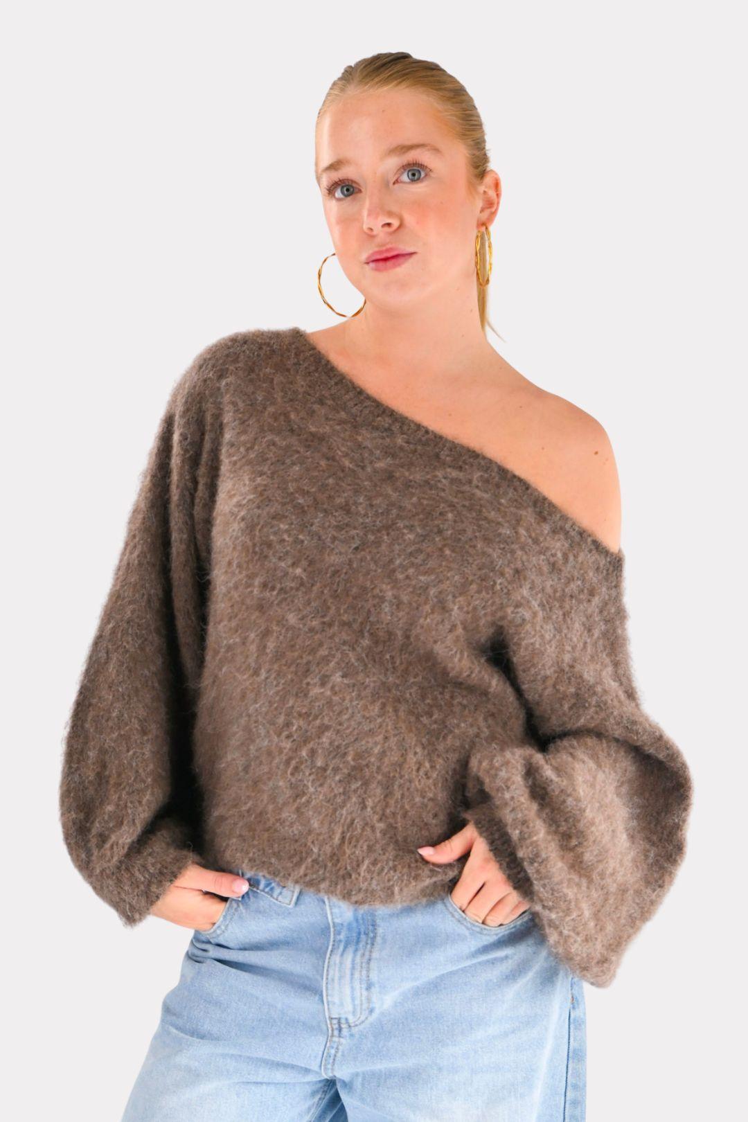 Maira Off-Shoulder-Stricktop - Braun