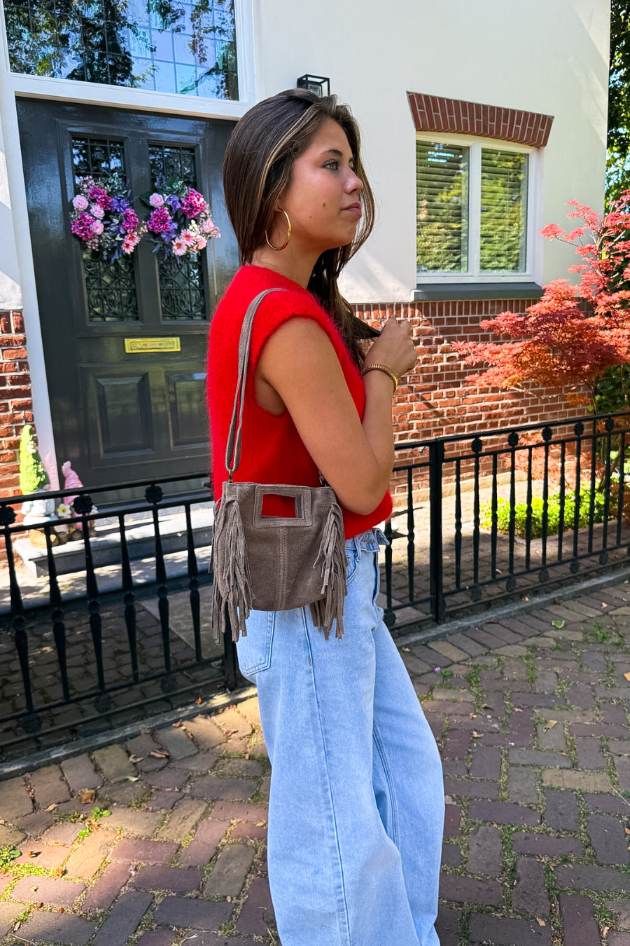 Suede fringe bag - taupe