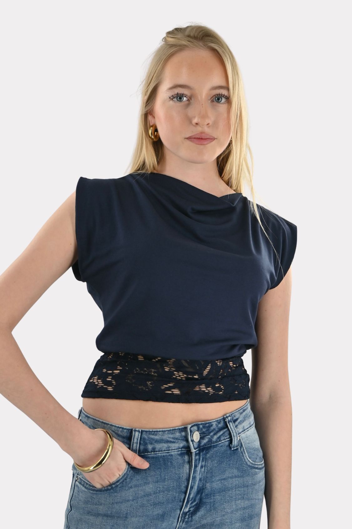 Frankie off shoulder top - navy