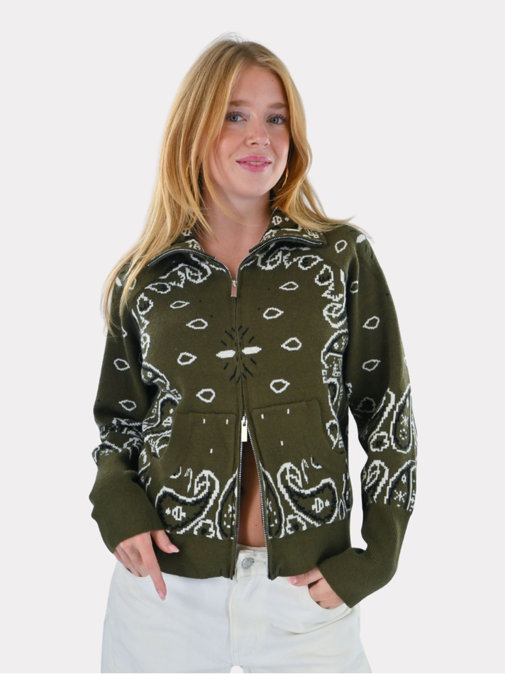 Aspen Bandana Zipper Knit - Green