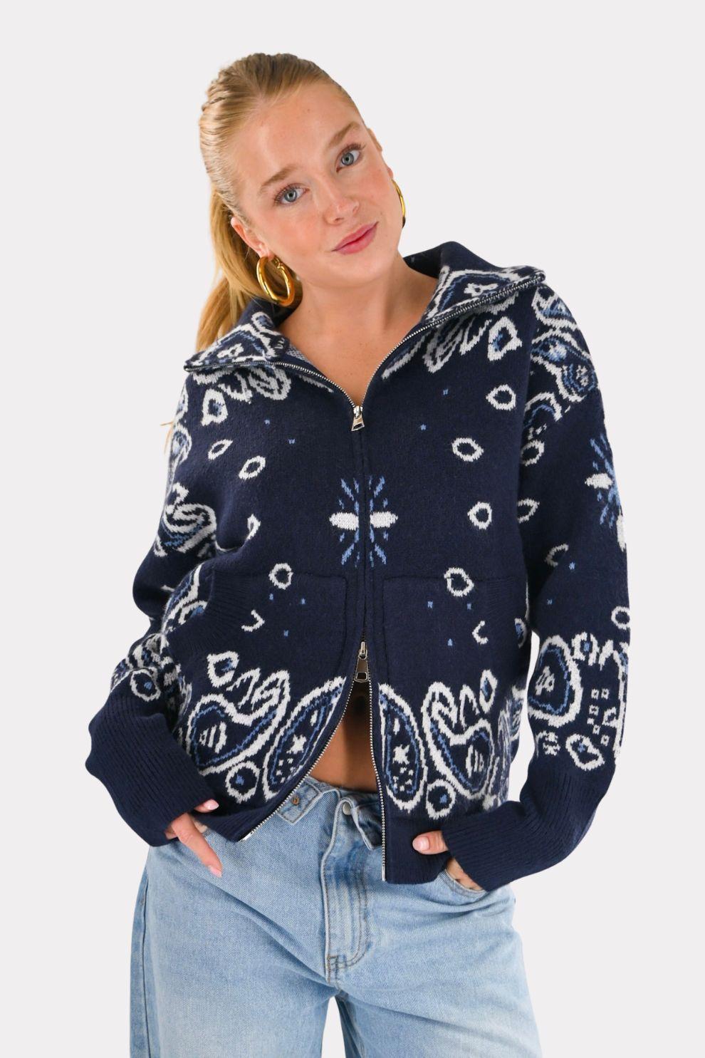 Pull en maille zippé Aspen - bleu marine