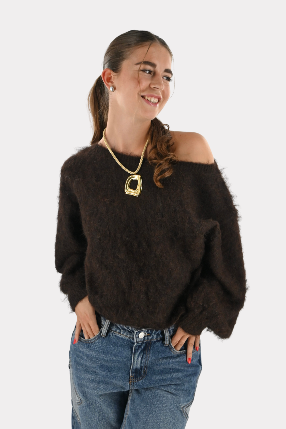 Pull en maille Maira à épaules dénudées - marron