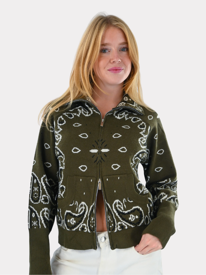 Aspen Bandana Zipper Knit - Green