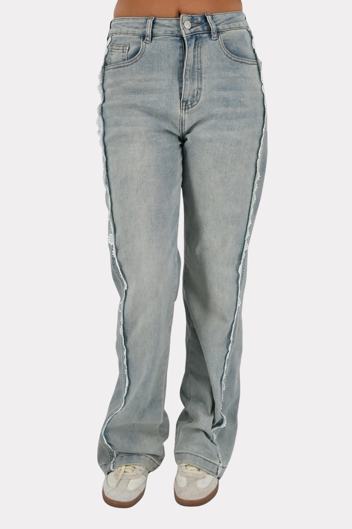 Jeans mit Spitzenbesatz an den Seiten - blau