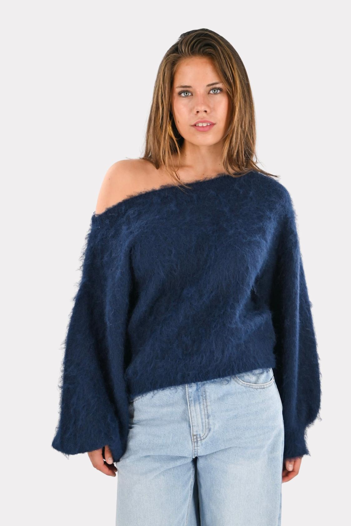 Pull en maille épaules dénudées Maira - bleu marine