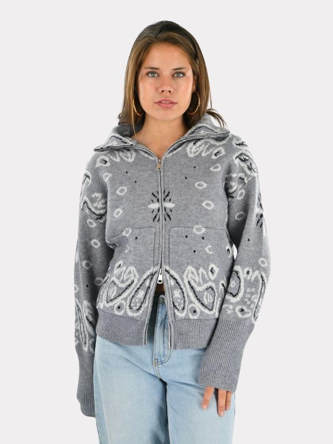 Aspen bandana zipper knit - gray