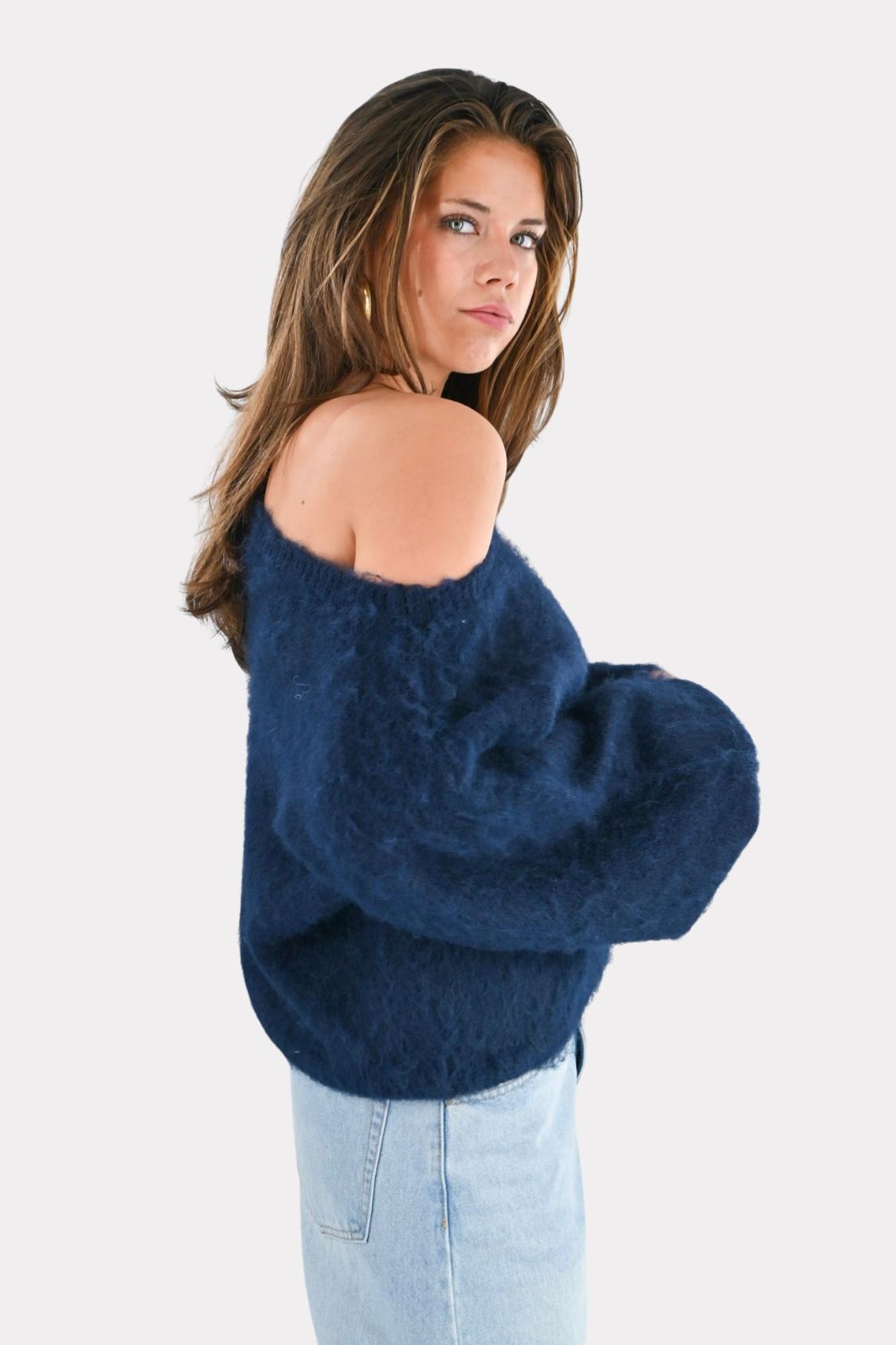 Pull en maille épaules dénudées Maira - bleu marine