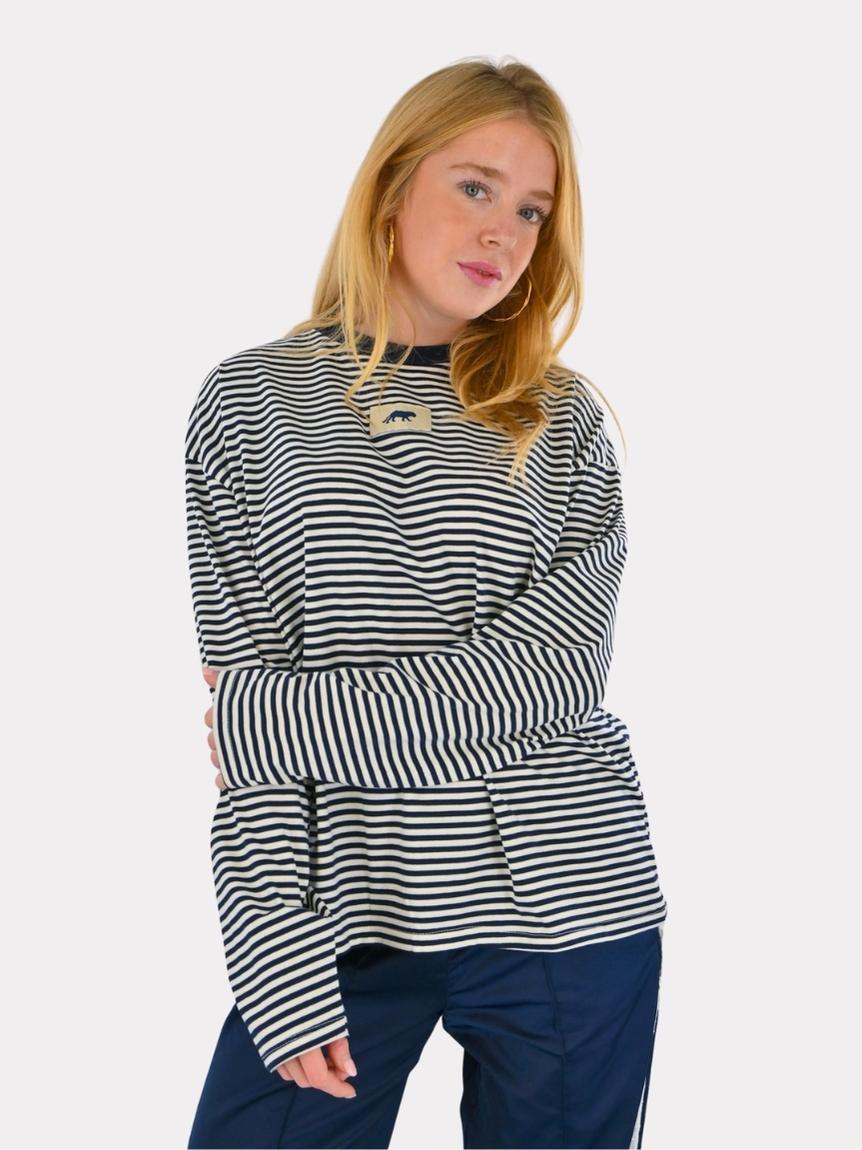 Tiger-Striped Long-Sleeve - Navy/White
