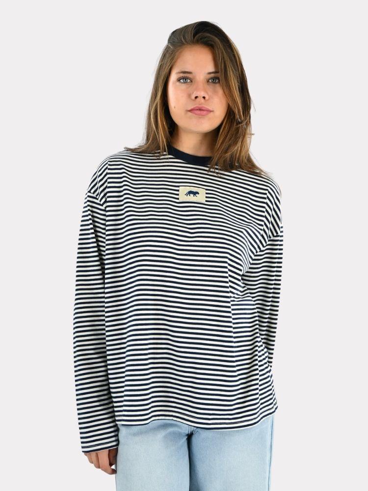 Tiger – T-shirt rayé à manches longues, bleu marine/blanc