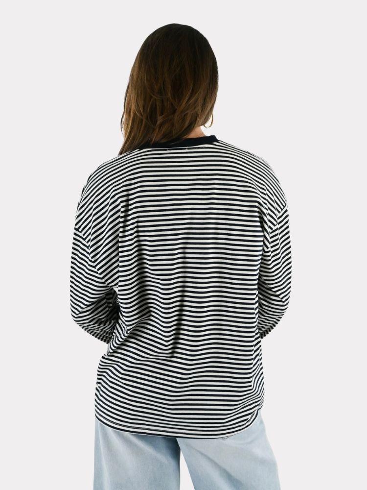 Tiger – T-shirt rayé à manches longues, bleu marine/blanc