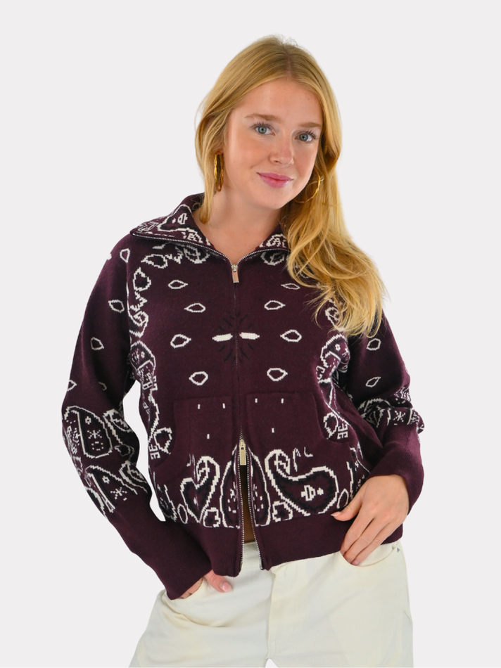 Aspen bandana zipper knit - burgundy