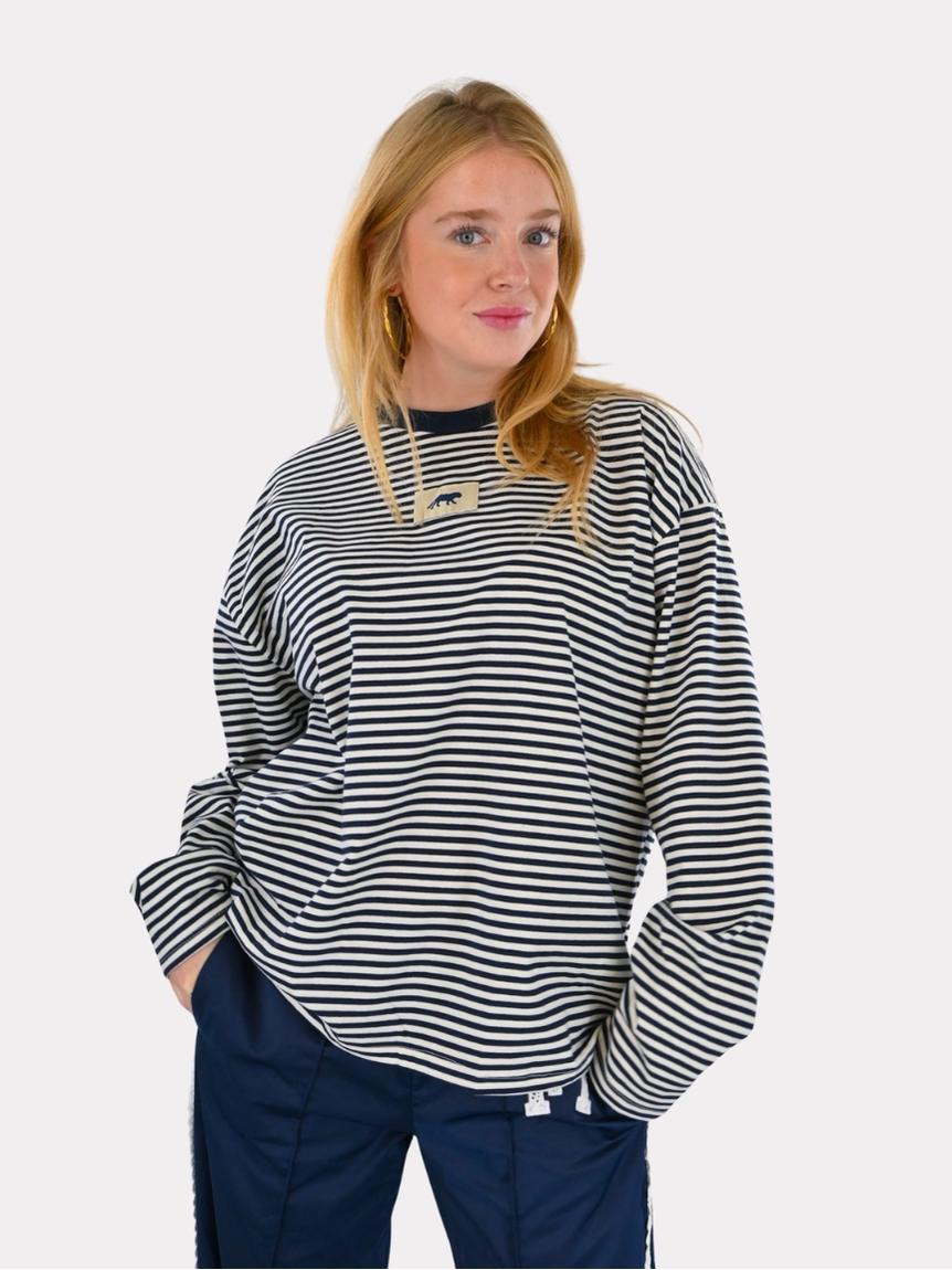 Tiger-Striped Long-Sleeve - Navy/White