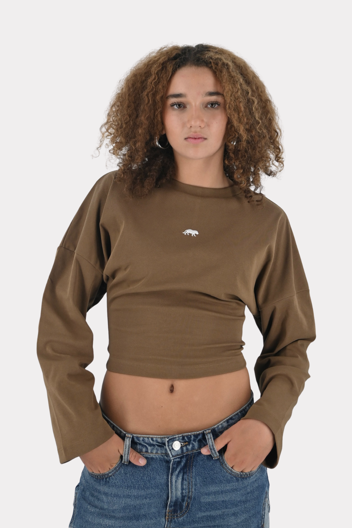 t-shirt-ajusté-Tiger-manches-longues-marron-Fashiontiger-1