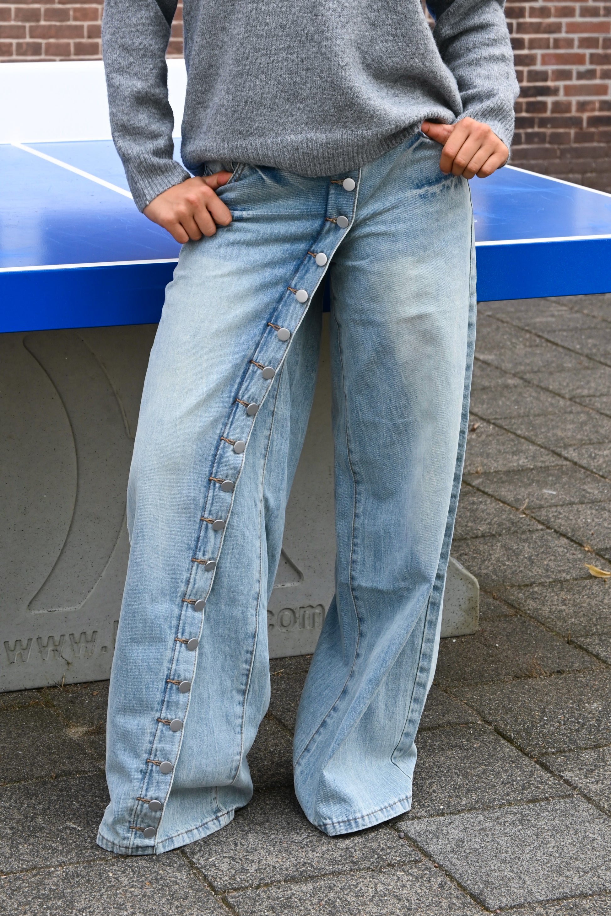 Button wide leg jeans - blauw