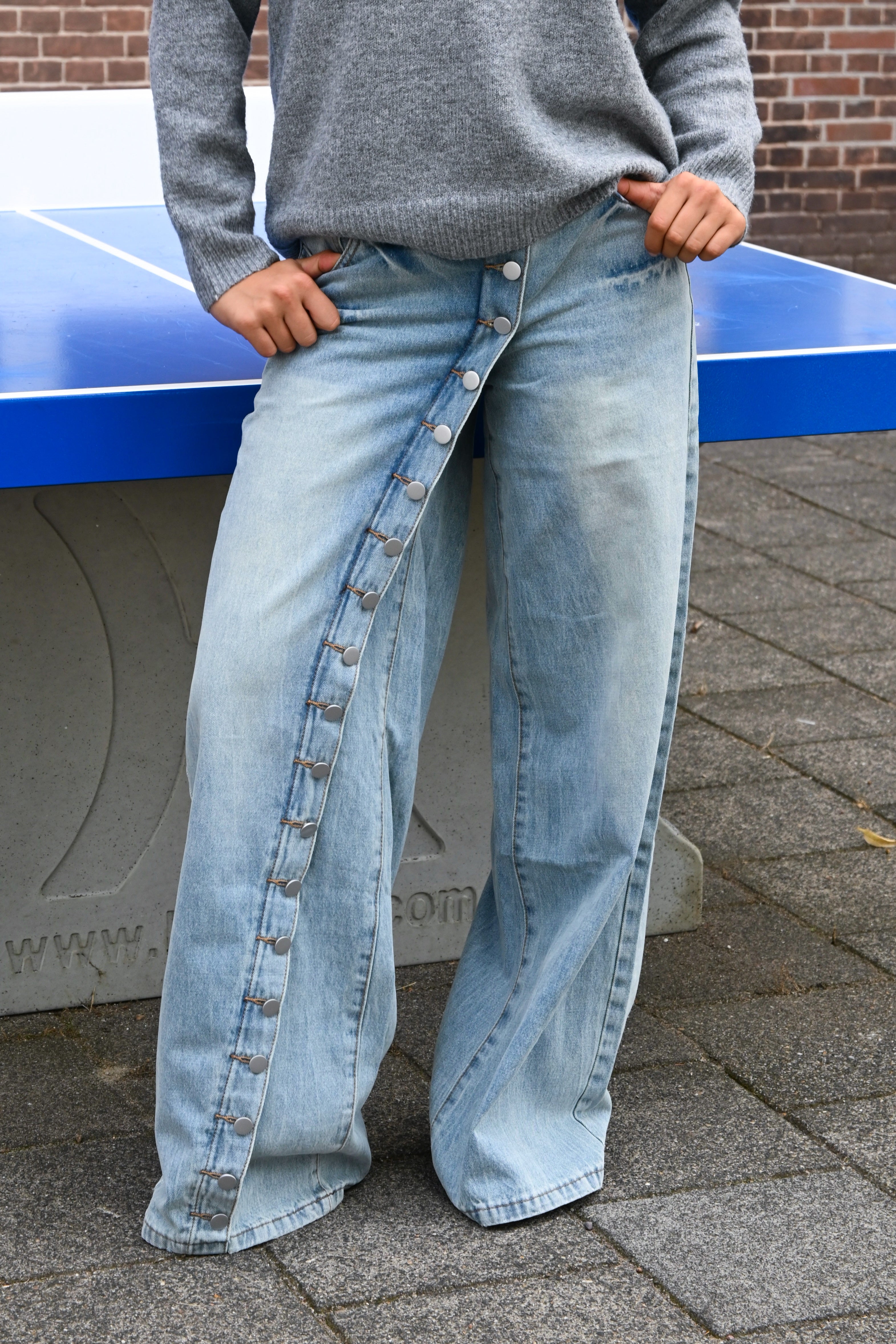 Button wide leg jeans - blauw